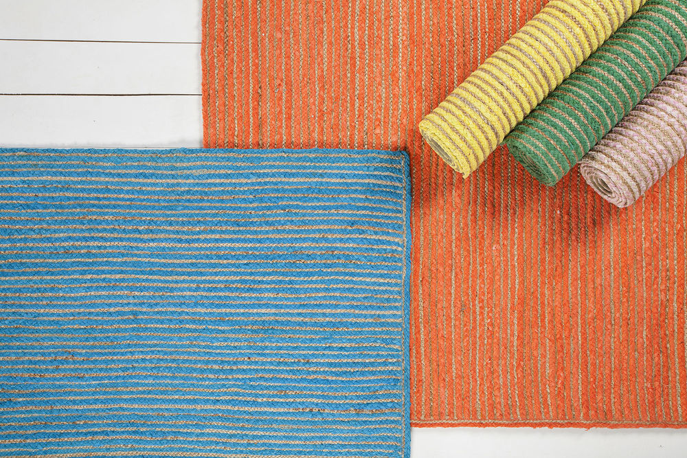 Chandra Alyssa ALY33302 Lt. Blue Striped Natural Fiber Rug from the