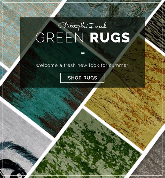 Welcome a fresh new look for summer with Christopher Fareed's collection of luxuriously handmade green rugs.
